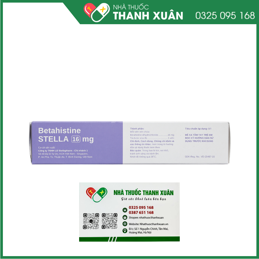 Betahistine Stella 16mg điều trị hội chứng Meniere, chóng mặt, ù tai